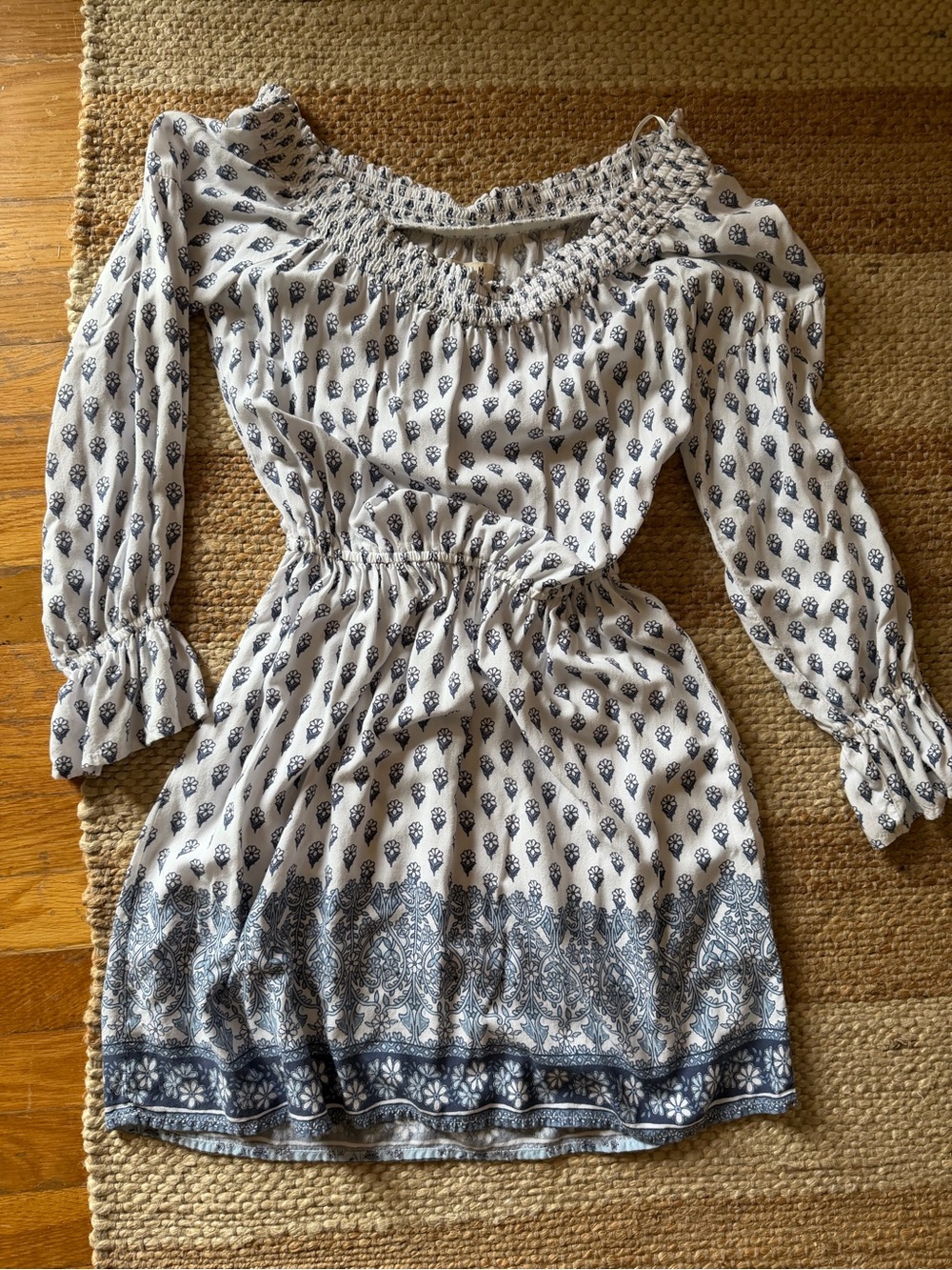 Hollister White Dress with Navy Boho Print